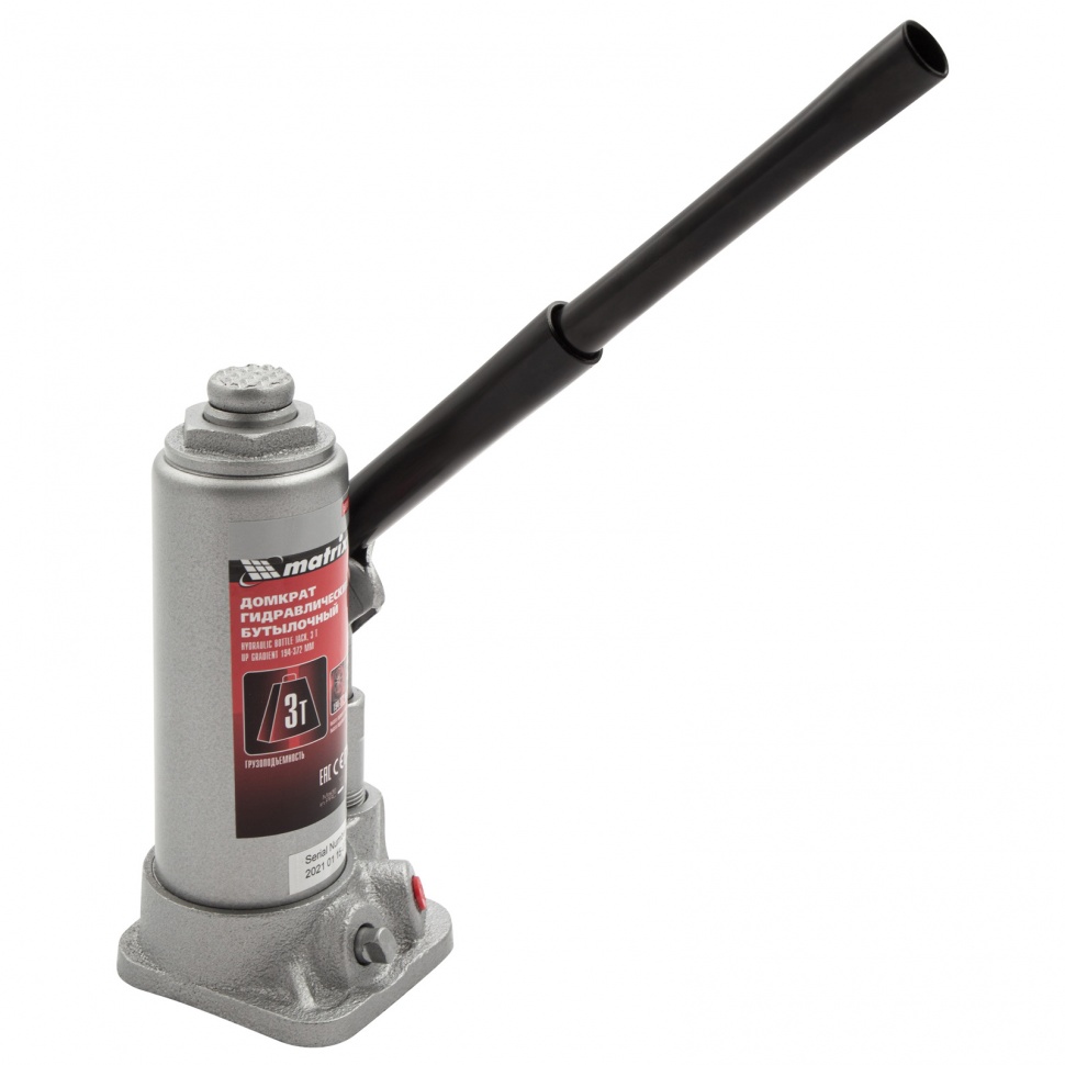 Домкрат гидравлический бутылочный, 3 т, высота подъема 194-372 мм Matrix (50717)