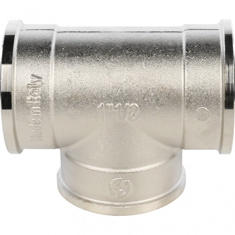 Тройник резьбовой ВР 1"1/2 никель STOUT