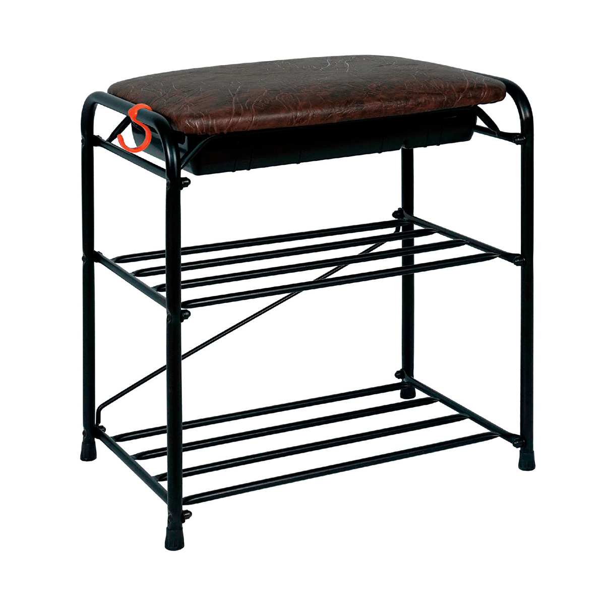 Подставка для обуви "альфа 13" 2 полки с сиденьем и ящиком (450*300*480 мм) черный (1) пдоа13ся ч