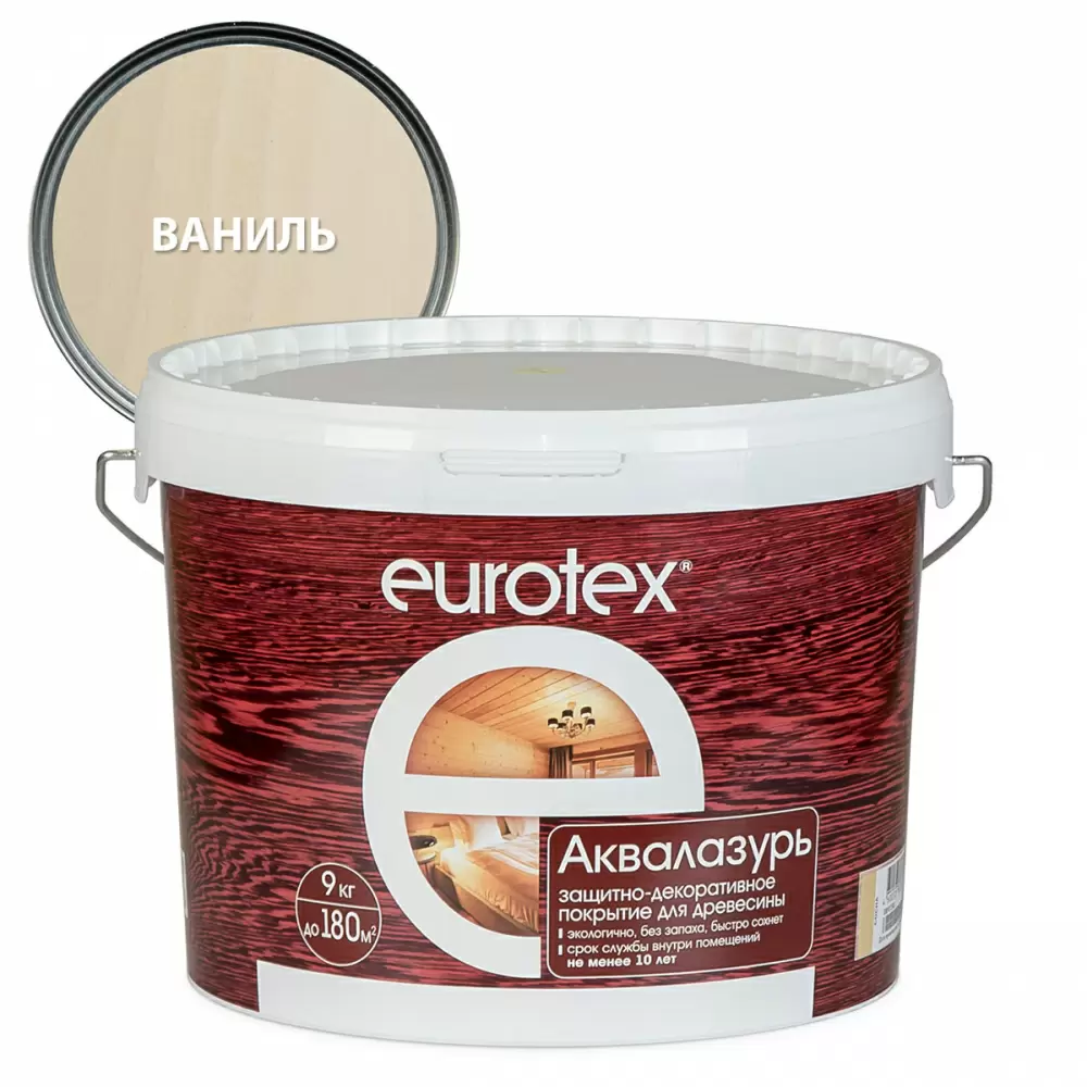 Eurotex Аквалазурь лак защитно-декор. для дерева акриловый лессирующий, ваниль (9л)