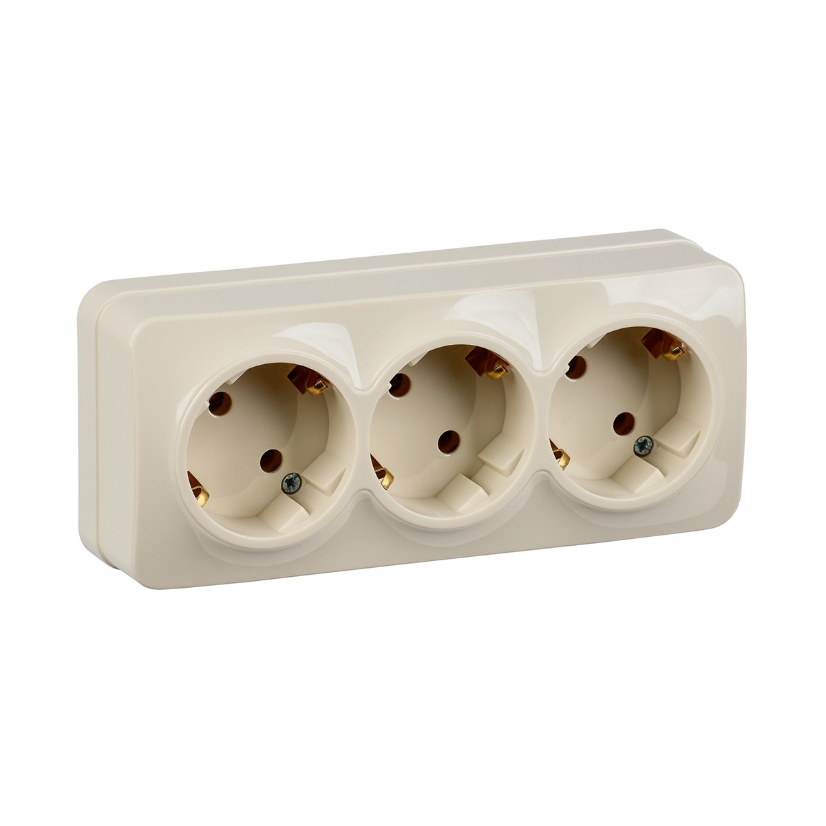 Розетка открыт. уст. "glory" 3-х местн. с заземл. рс23-3-хк, 16а, кремовый (1/18/216) "iek"