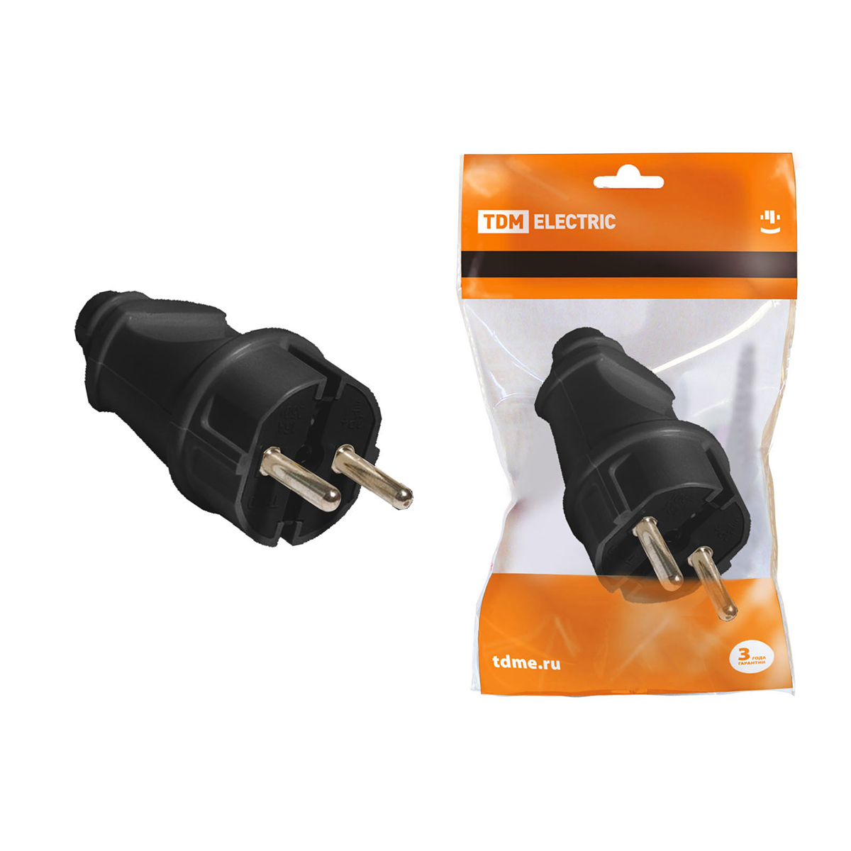 Вилка прямая с заземл. 16а 250в, черная (1/25/250) tdm sq1806-0004