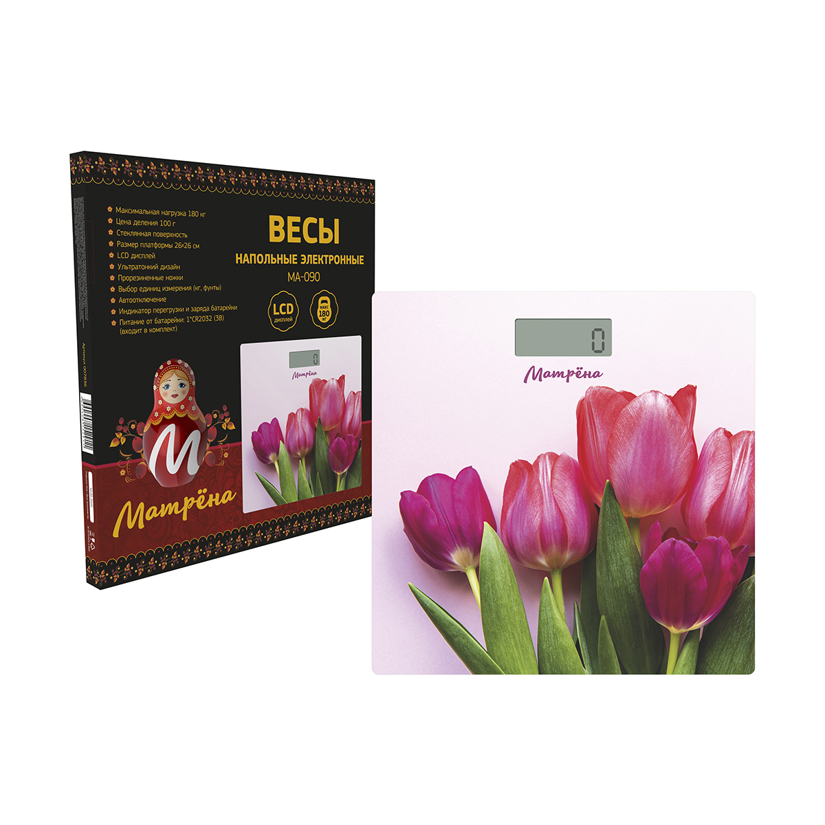 Весы напольные электронные "матрёна" ма-090 (тюльпаны) (1/8)