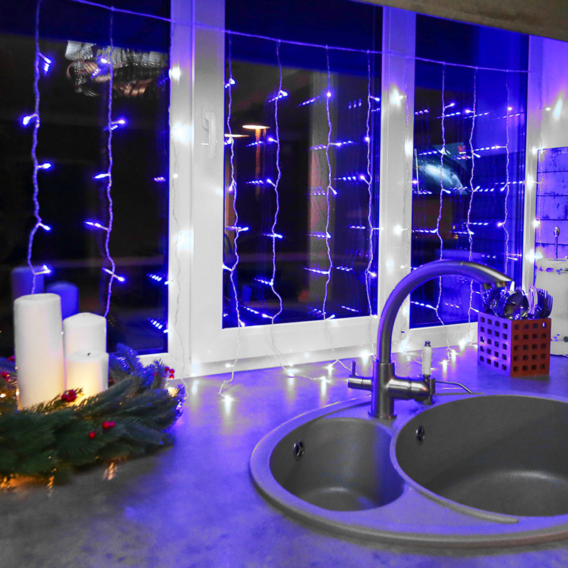 Электрогирлянда "дождь" 1,5*1 м, 96 синих ламп, шнур прозр. (1/48) "neon-night" 235-023