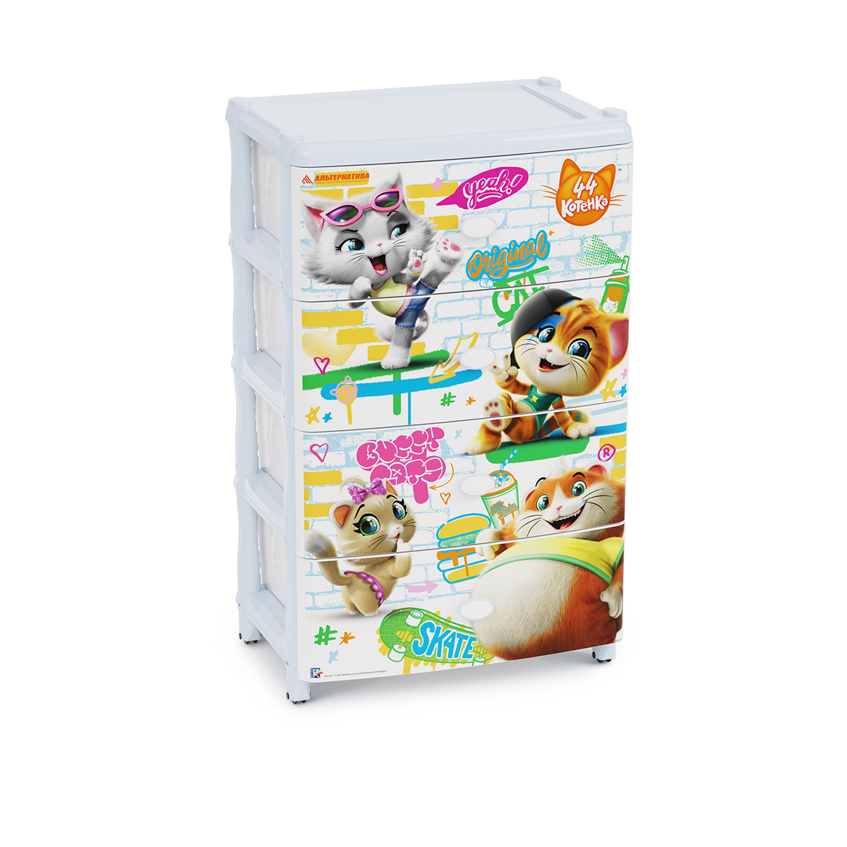 Комод детский "44 котёнка" 4-х секционный широкий (1) "альтернатива"  м7645