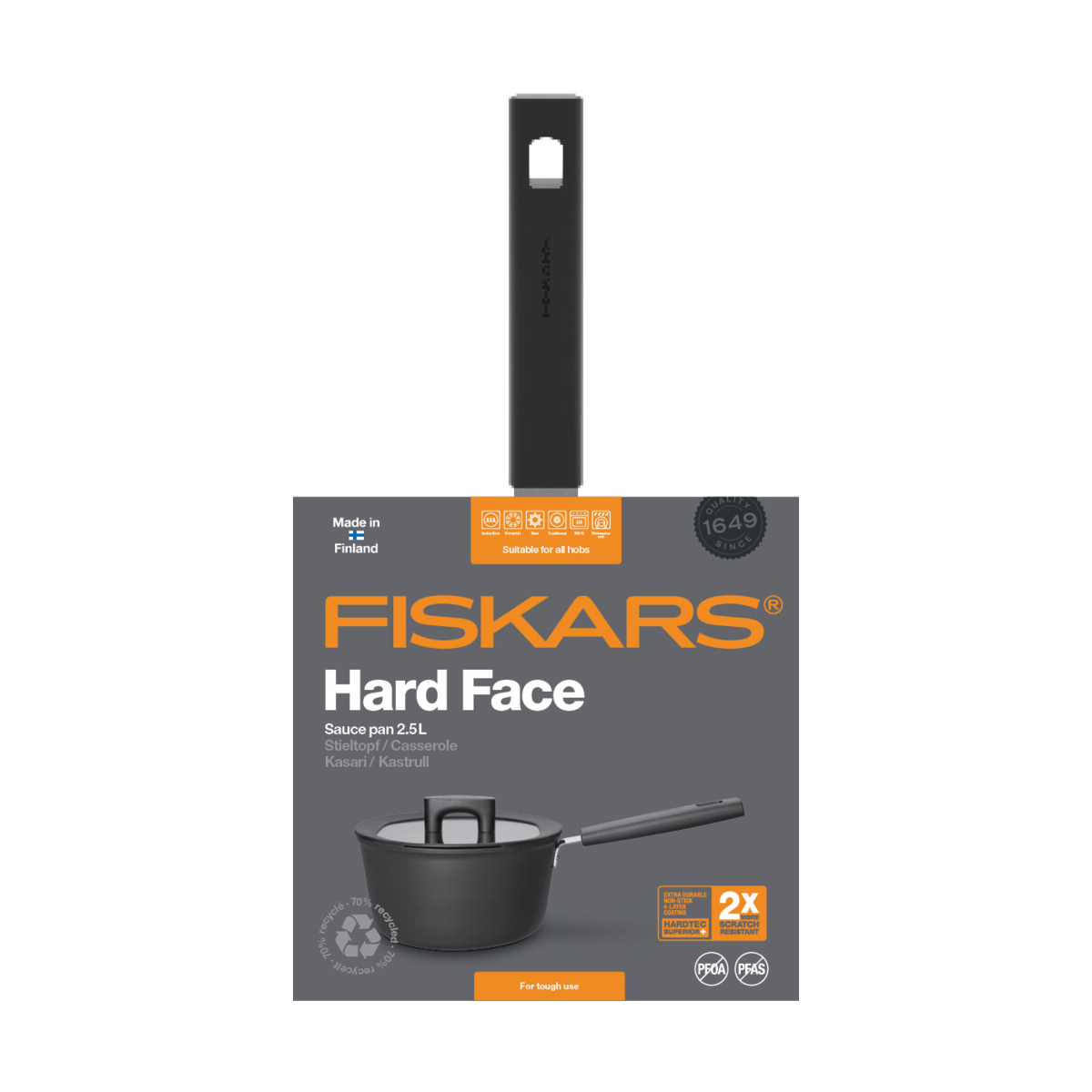 Ковш "hard face" 2,5 л, с крышкой (1/4) "fiskars" 1052235