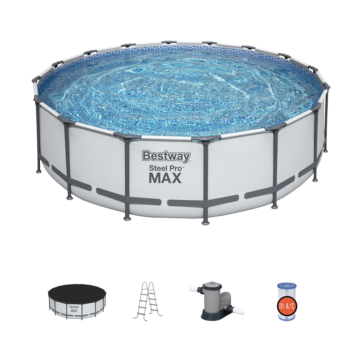 Бассейн каркасный круглый "steel pro max" 488 х 122 см, 19480 л ф.-насос+лестн. (1) "bestway" 5612z