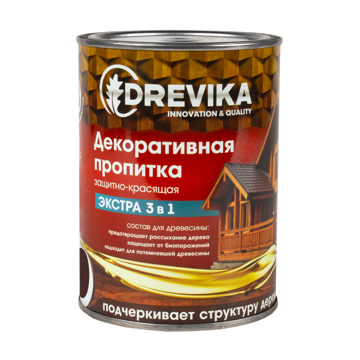 Пропитка декоративная "экстра 3 в 1" тик 0,8 л (1/8) "drevika"