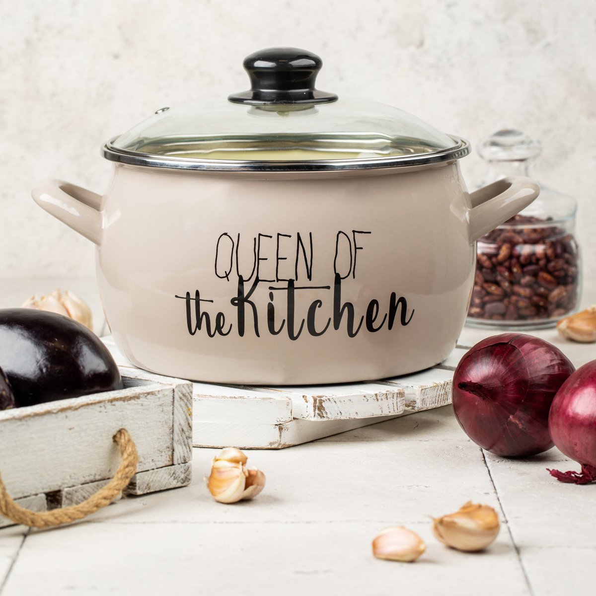 Кастрюля эмалиров. "queen of kitchen" 3,1 л, 18 см стекл. крышка (1/4) "metrot"