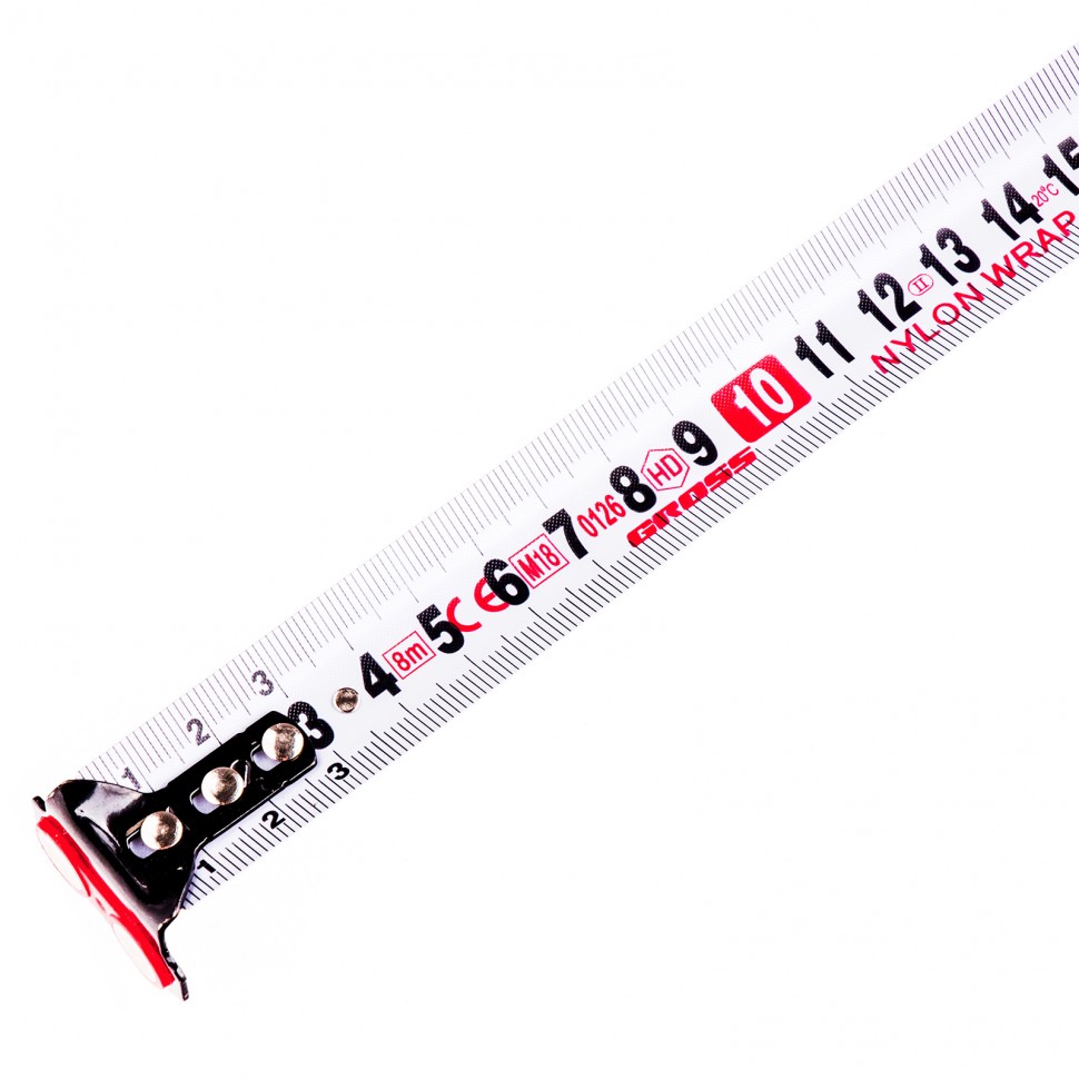 Рулетка Magnetisch 8 м х 25 мм, обрезиненный корпус, автоматическая фиксация, Нейлоновое покрытиеытие, зацеп с магнитом Gross (32573)