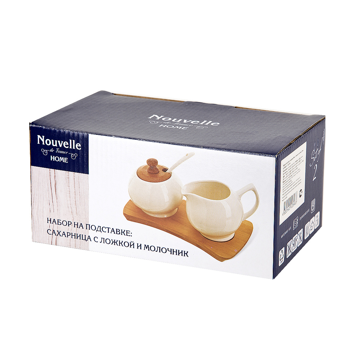 Набор на подставке (сахарница с ложкой + молочник) "naturel" (1/18) "nouvelle home" 2631038