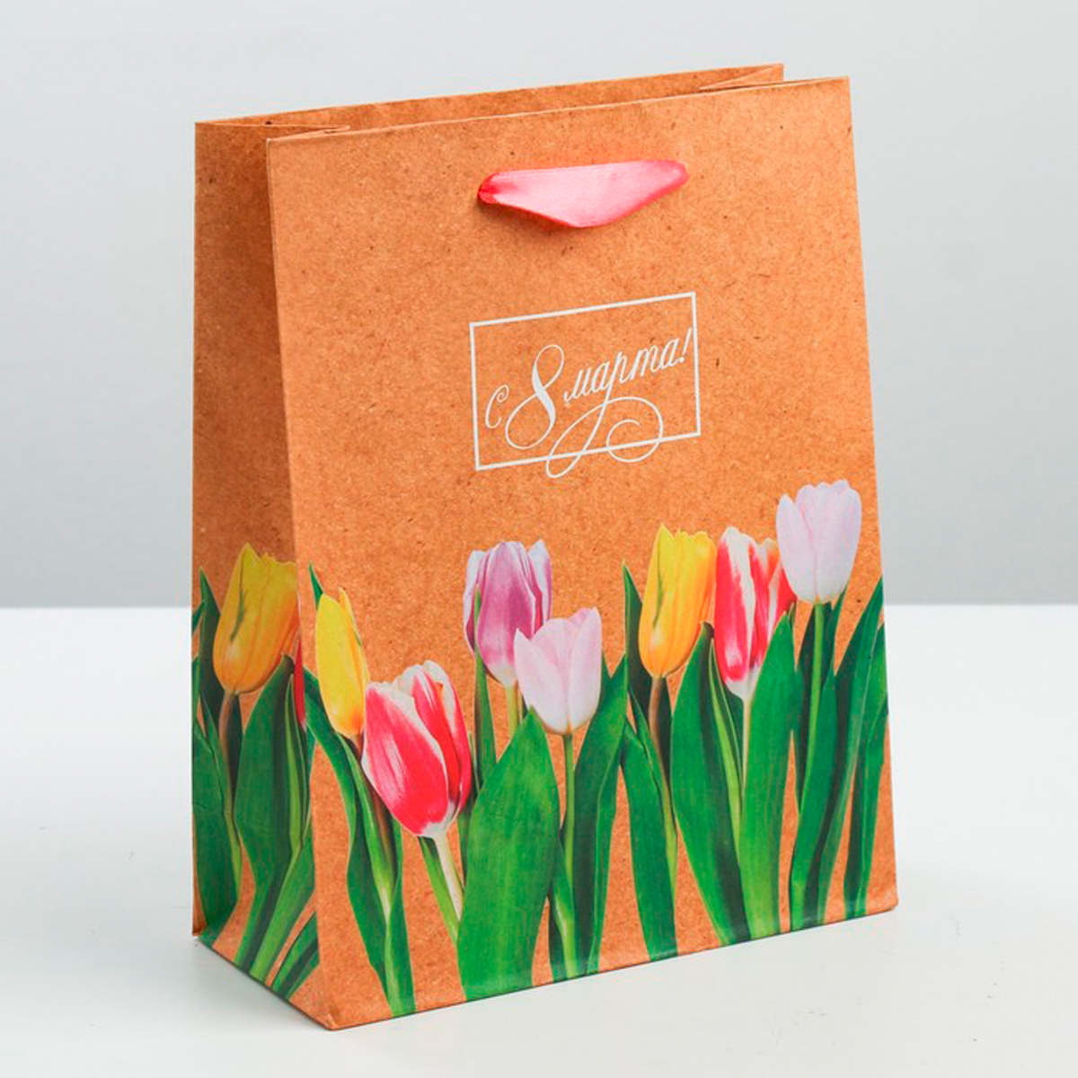 Пакет подарочный крафтовый "цветочная вереница" 23*27*8 см (1/3/300) "дарите счастье" 3639961