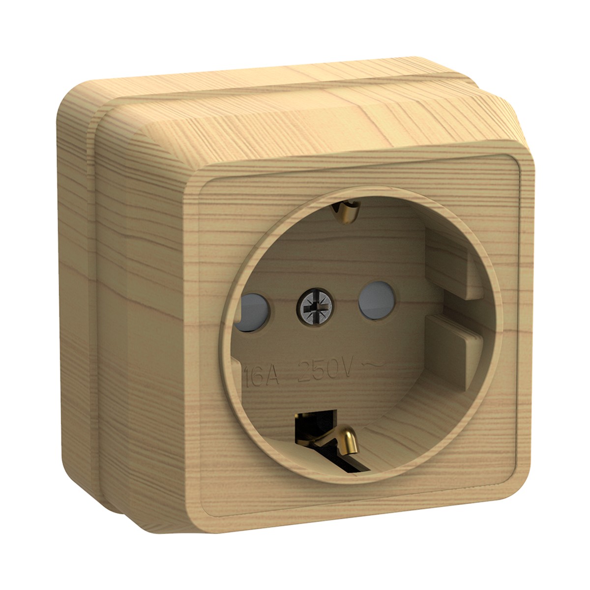 Розетка открыт. уст. "октава" 1 местн. с заземл, с шторк. рсш20-3-ос, 16а, сосна (1/30/360) "iek"