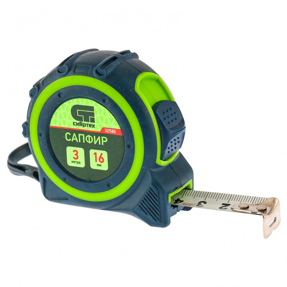 Рулетка Сапфир, двухкомпонентный корпус, 3 м х 16 мм Сибртех (32580)