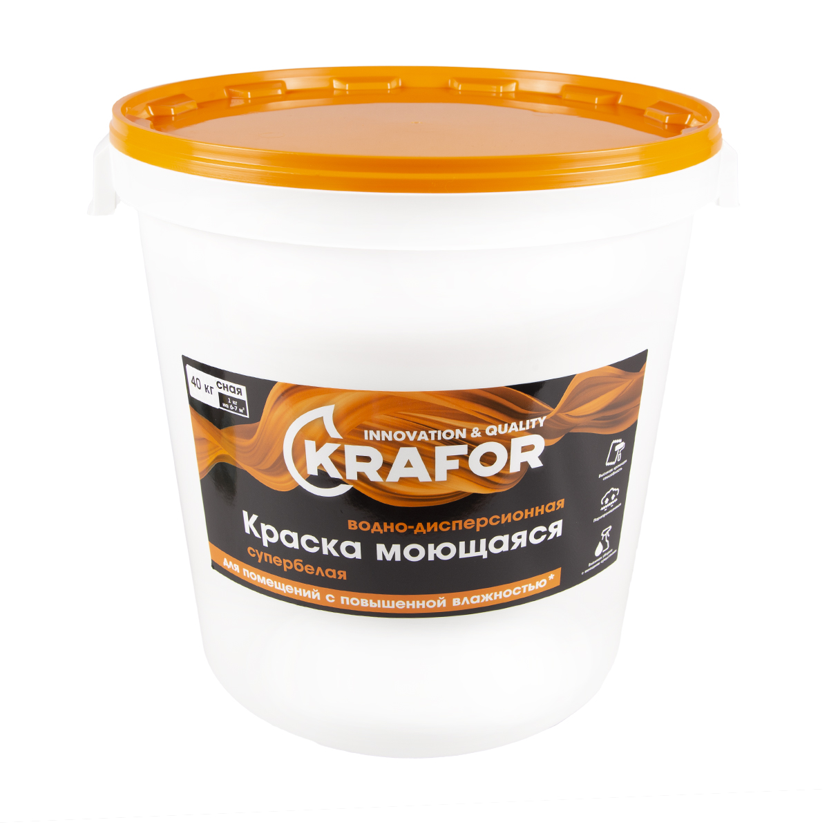 Краска в/д латексная  интер. моющаяся супербелая 40 кг (1) "krafor"  (оранж.)