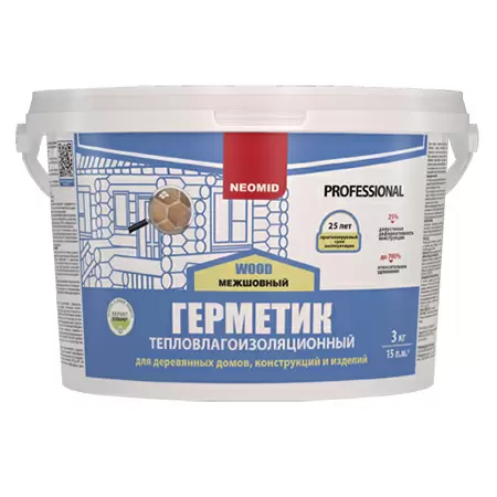 NEOMID PROFESSIONAL WOOD герметик тепловлагоизоляционный, межшовный, белый (3кг)