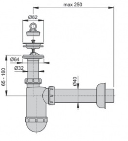 Сифон для умывальника с нерж. решеткой 64х40мм M0423 MIANO