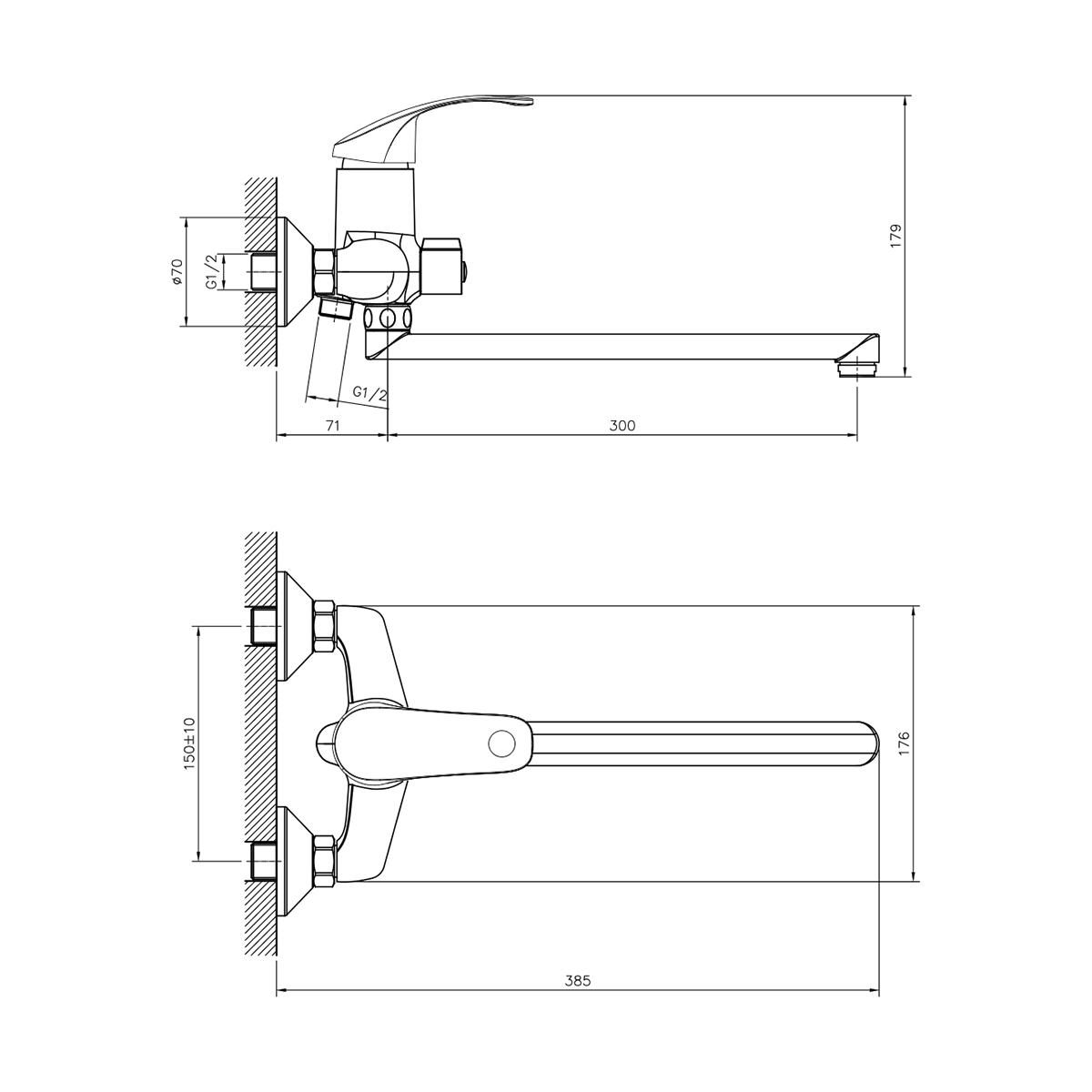 Смеситель для ванн dr71043 поворотн. излив 300 мм (1/12) "decoroom"