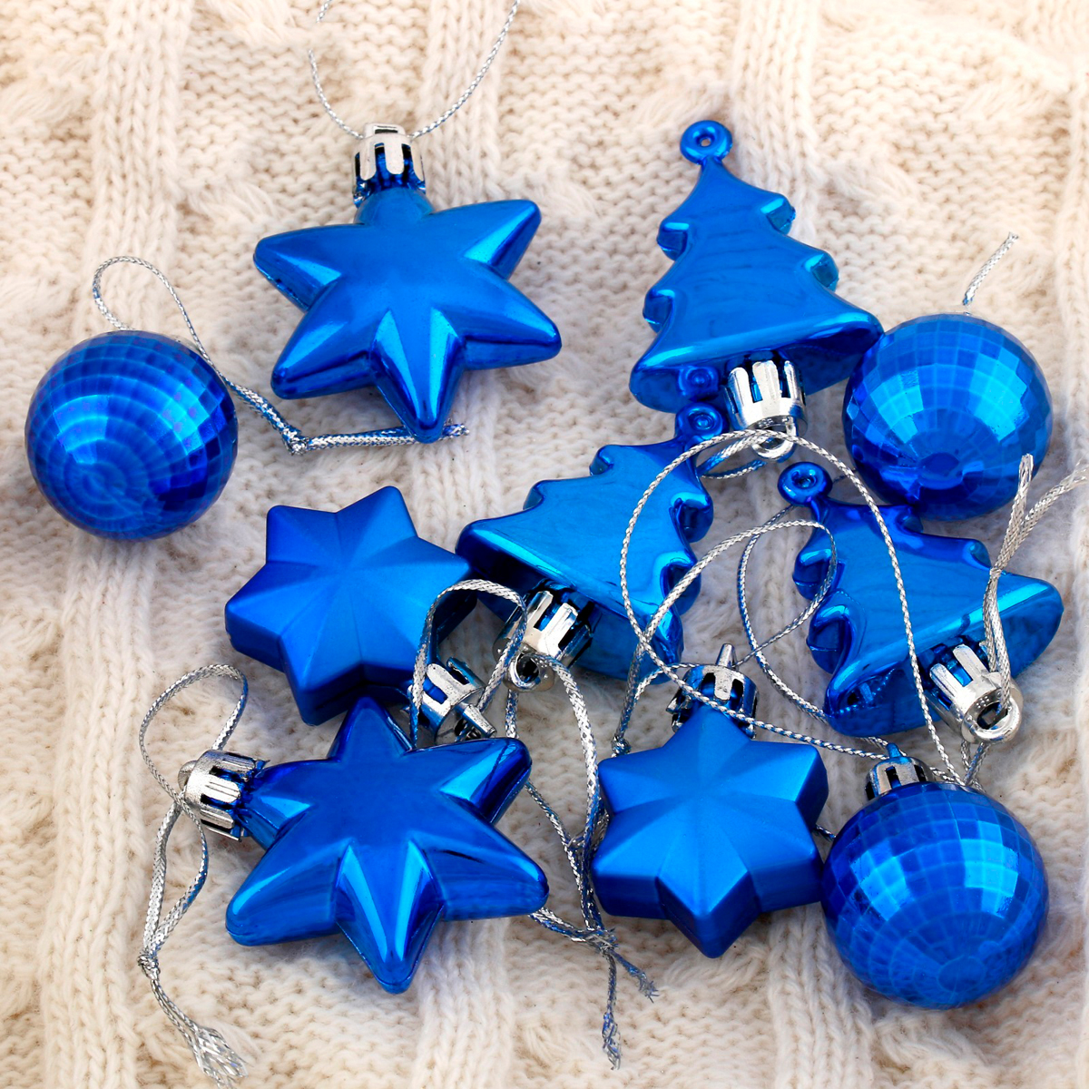Набор елочных украшений 10 шт. "санда" (3 шара, 3 елки, 4 звезды) синий 4192508