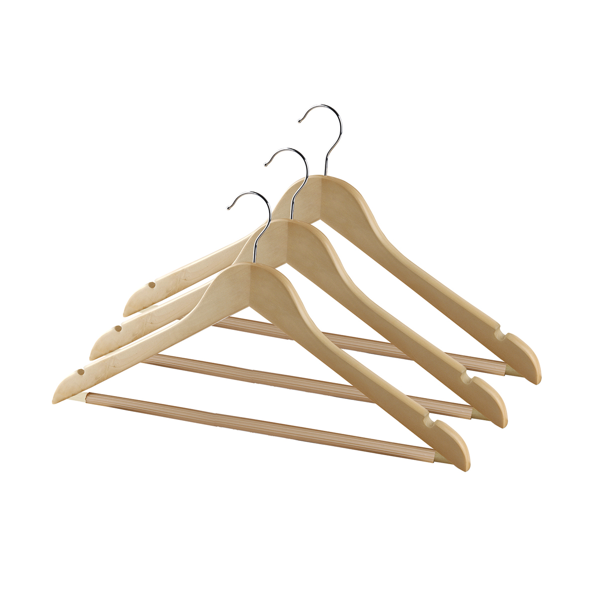 Вешалки для одежды дерев. с нескольз. перекладиной (3 шт.) натур. (1/36) "valiant" 13001s