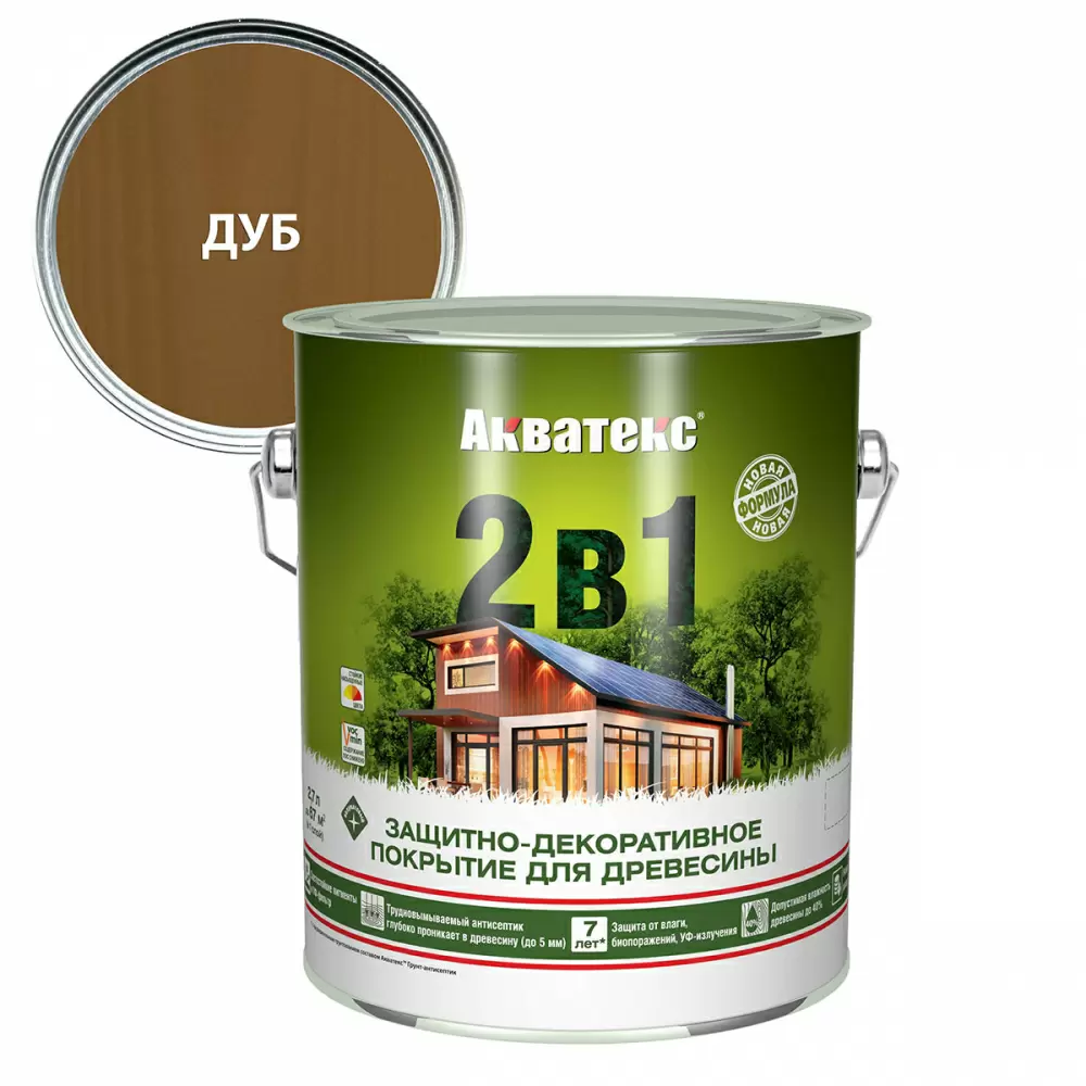 Акватекс 2 в 1 защит.-декор. покрытие для дерева алкидное полуматовое лессирующее, дуб (2,7л)