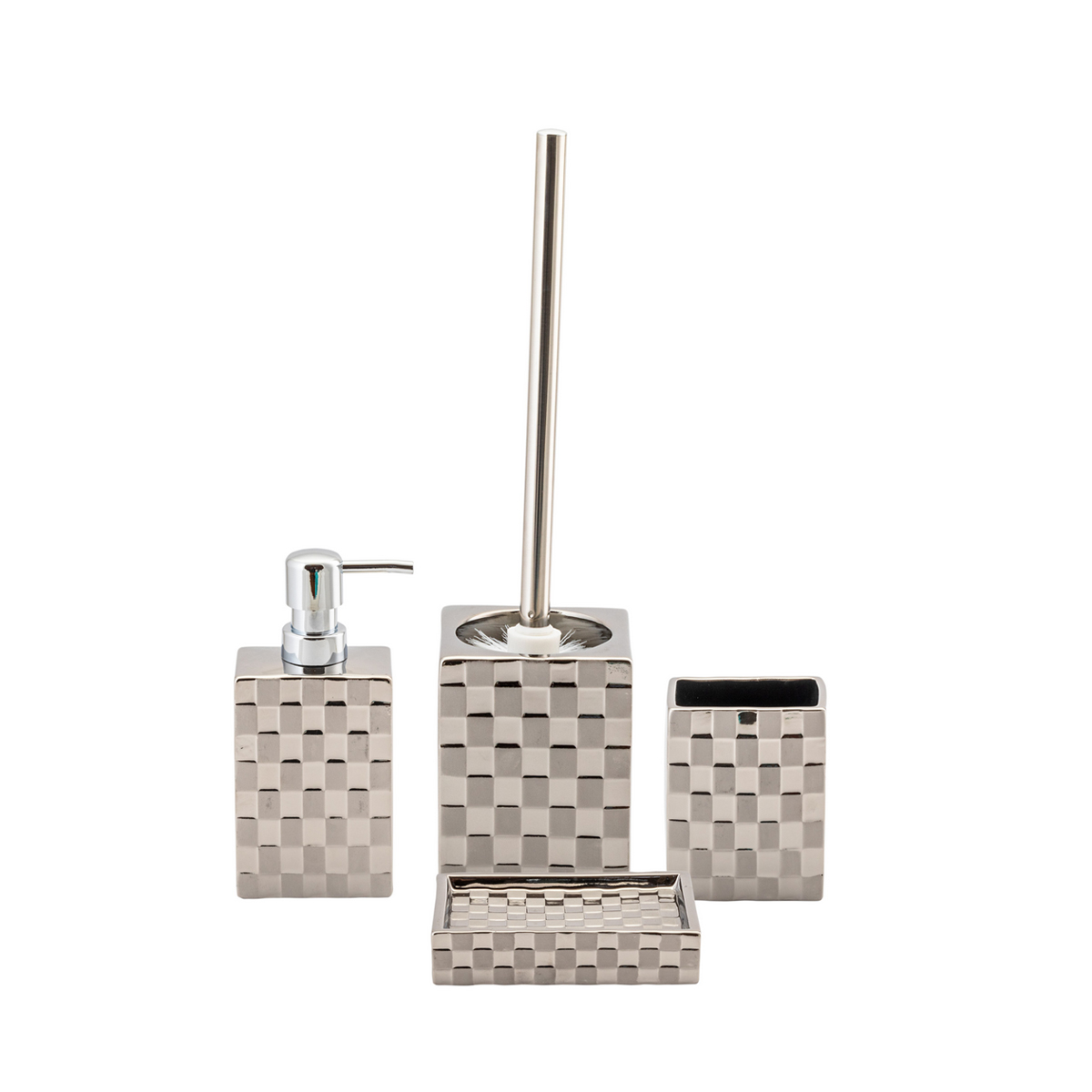 Туалетный набор "steel" ерш с подставкой, керамика (серебристый) (1/12) "swensa" swtk-6030-e