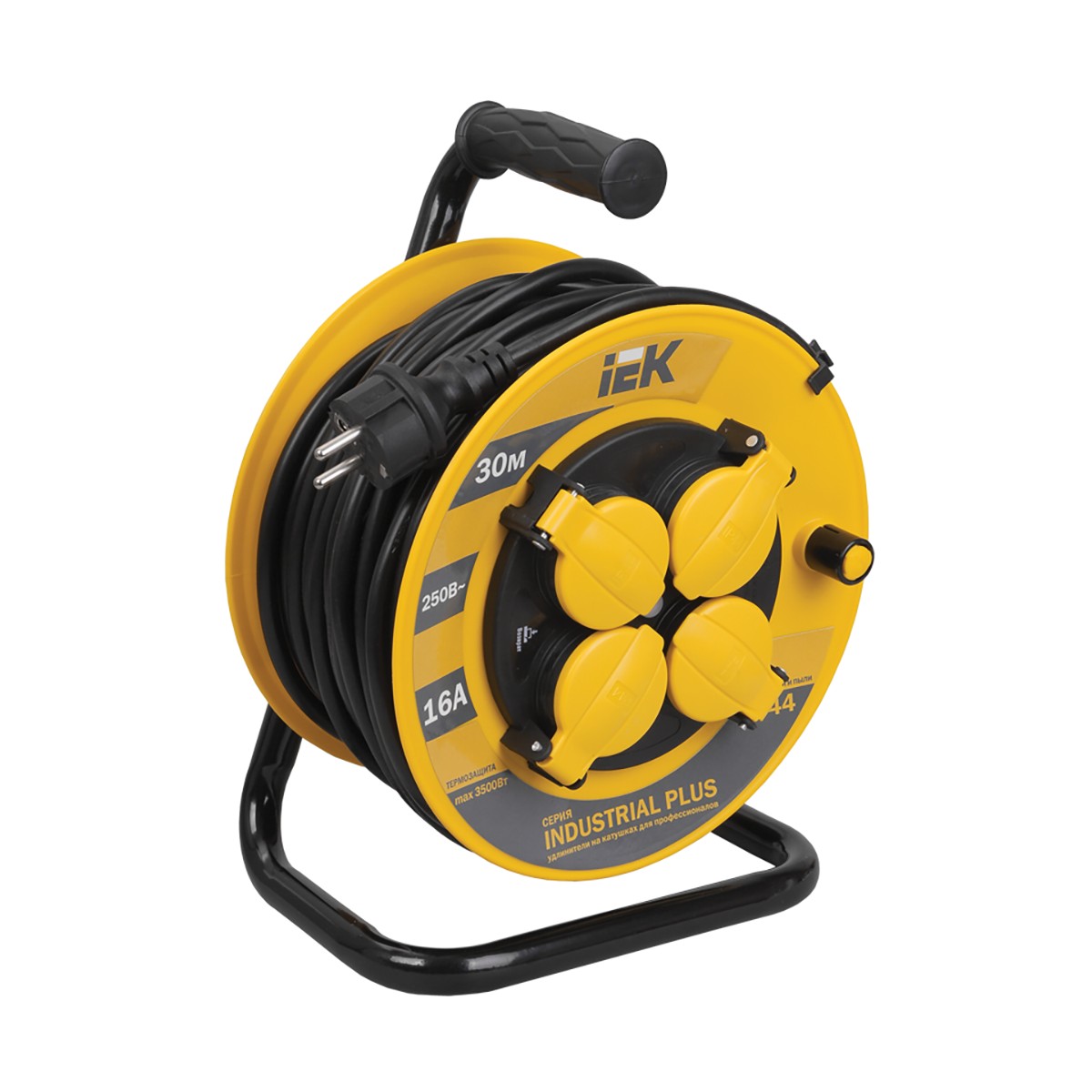 Удлинитель на катушке "industrial plus" с термозащ. 4 розетки, 30 м 3*1,5 мм (1) "iek"