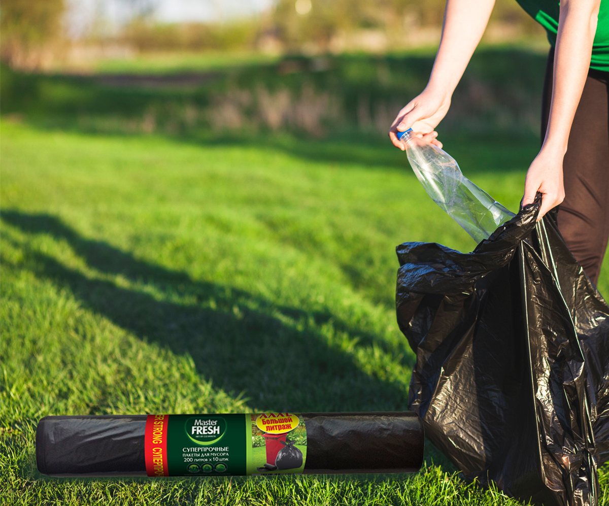 Пакеты для мусора суперпрочные 200 л рулон 10 шт. (черные) 35 мкм (1/10) "master fresh"