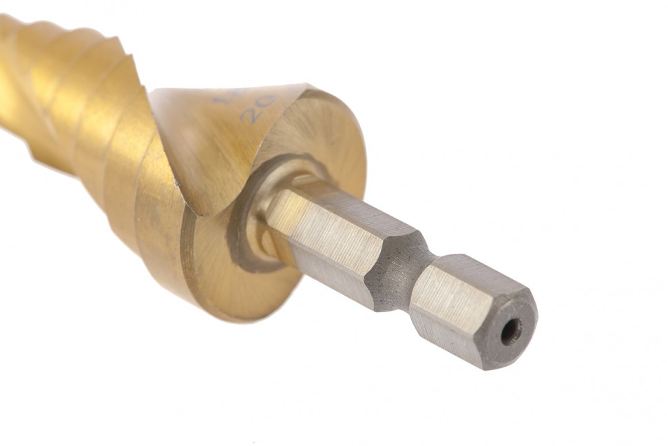 Сверло ступенчатое, 4-6-8-10-12-14-16-18-20 мм, HSS, спиральный профиль, шестигранный хвостовик Matrix (72356)