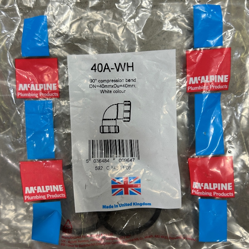 Отвод McALPINE на 90 (гайка-гайка) 40х40 мм, компрес.