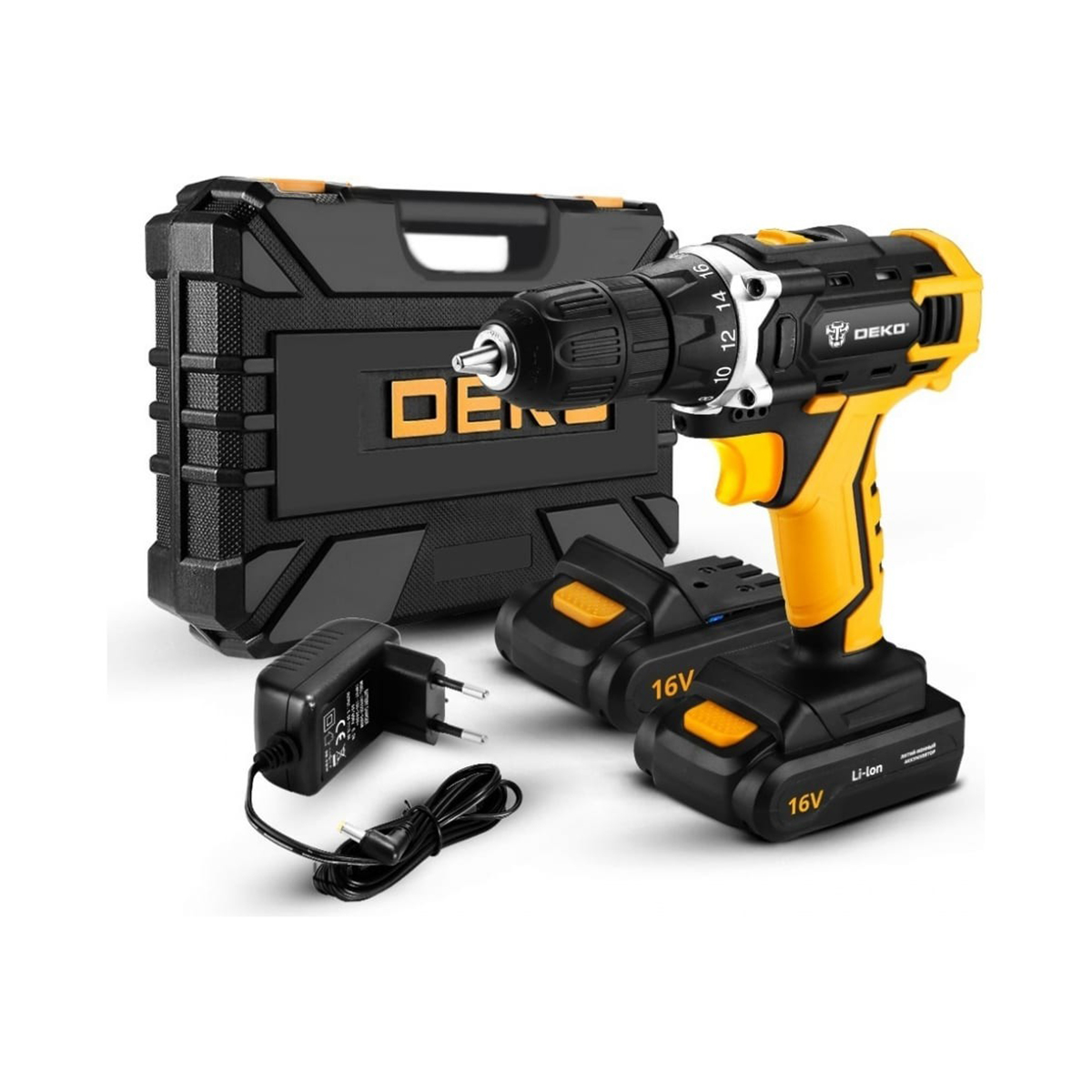 Дрель-шуруповерт аккум. dkcd16fu-li с набором инструментов 63 предм., 2 аккум. "deko" 063-4099