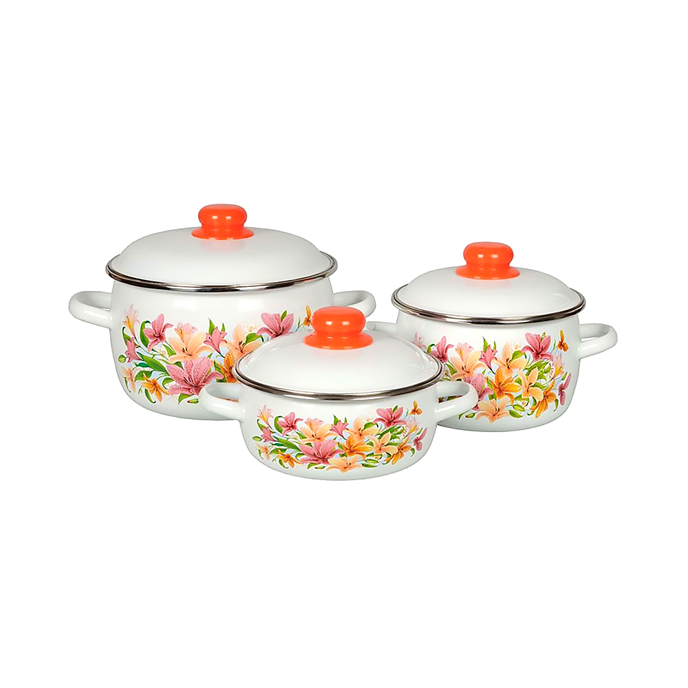 Набор кастрюль эмалиров. №07 "лилии" белосн. (1,5 + 2 + 4 л) "стальэмаль"  1ka071m