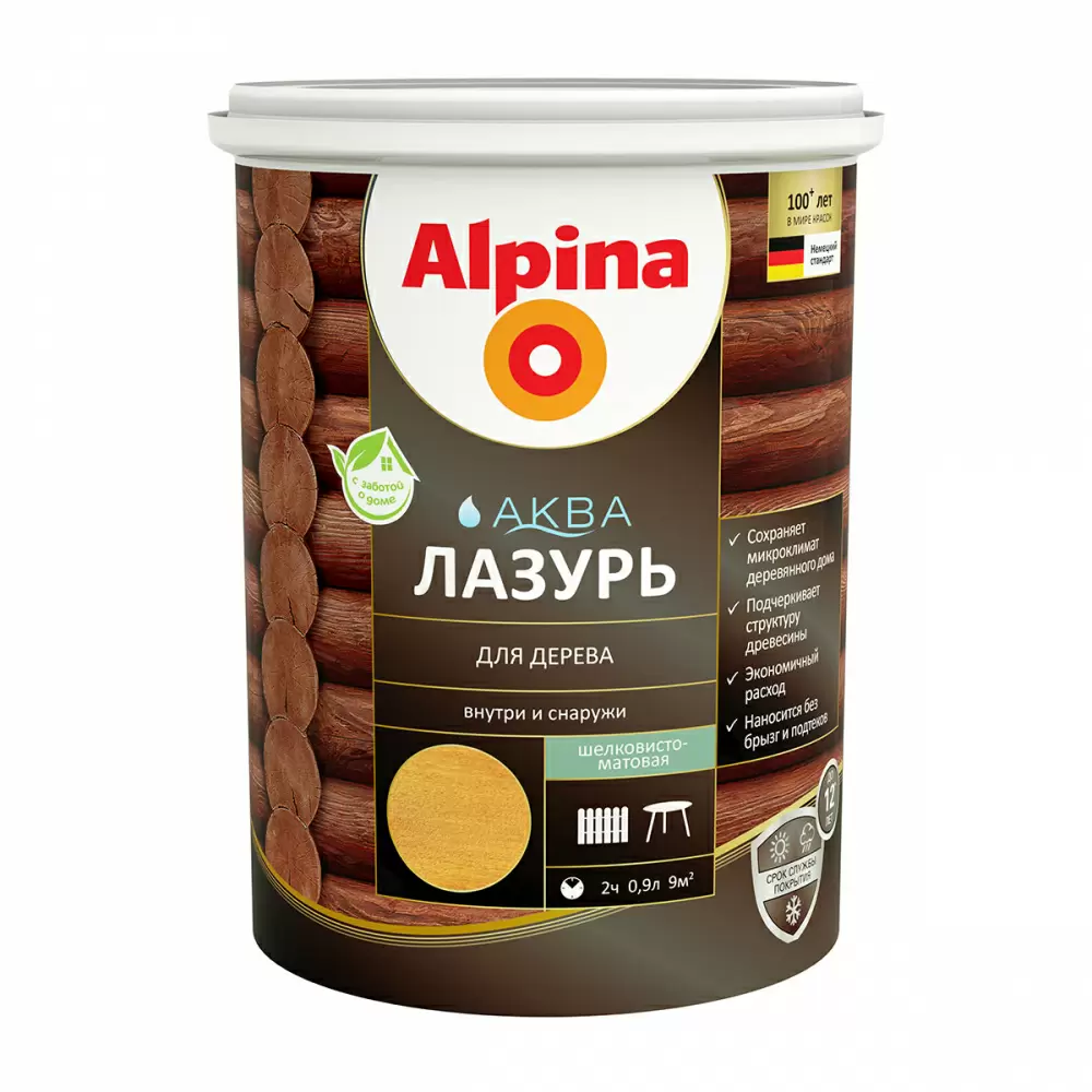 ALPINA Аква Лазурь для дерева, кедр (0,9л)