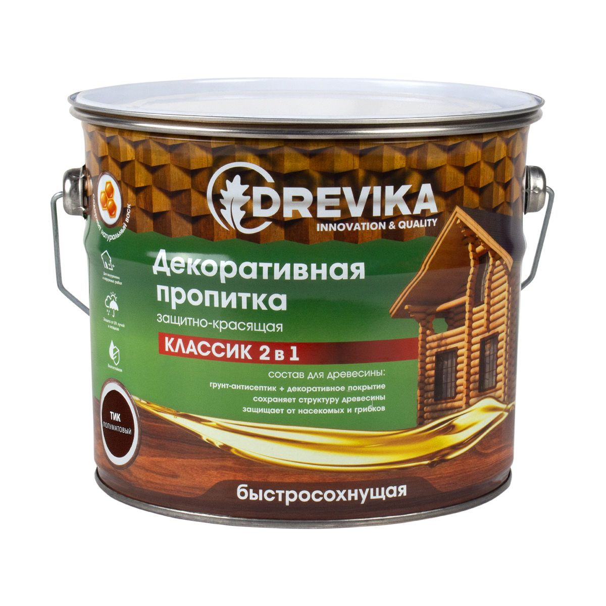 Пропитка декоративная "классик 2 в 1" тик 2,7 л (1/4) "drevika"
