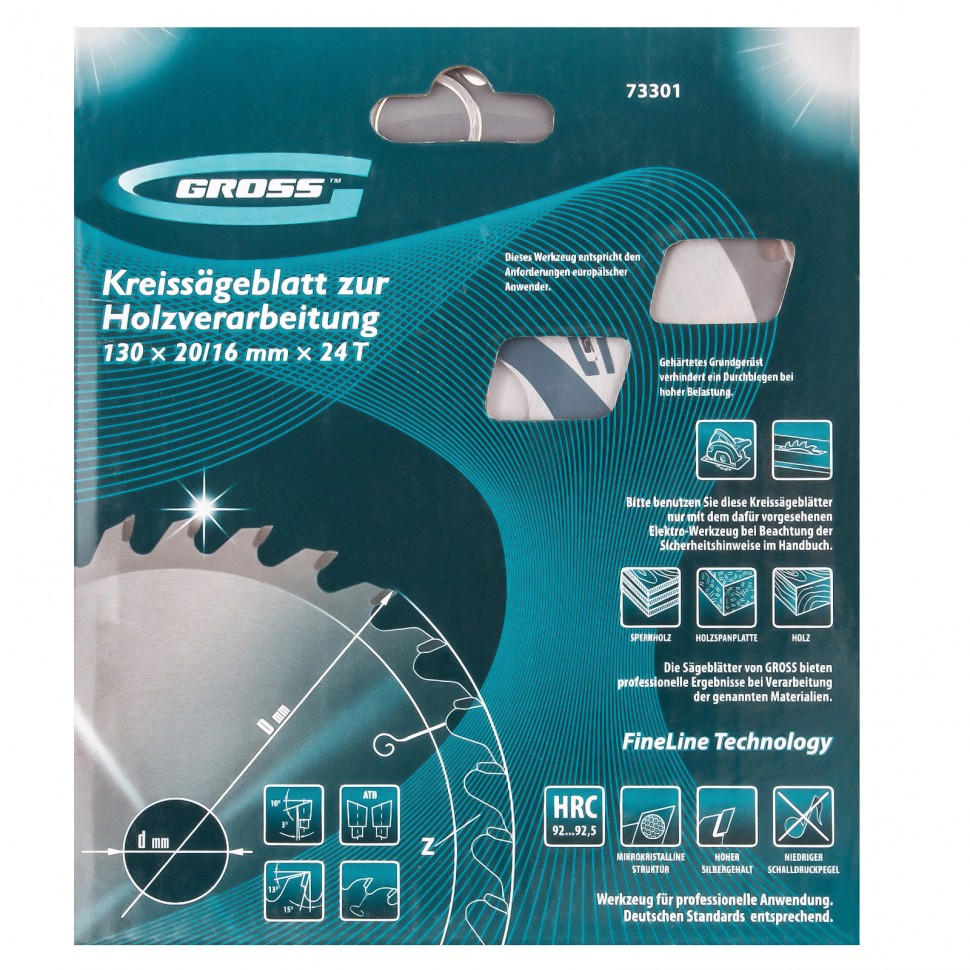 Пильный диск по дереву 130 x 20/16 x 24Т Gross (73301)