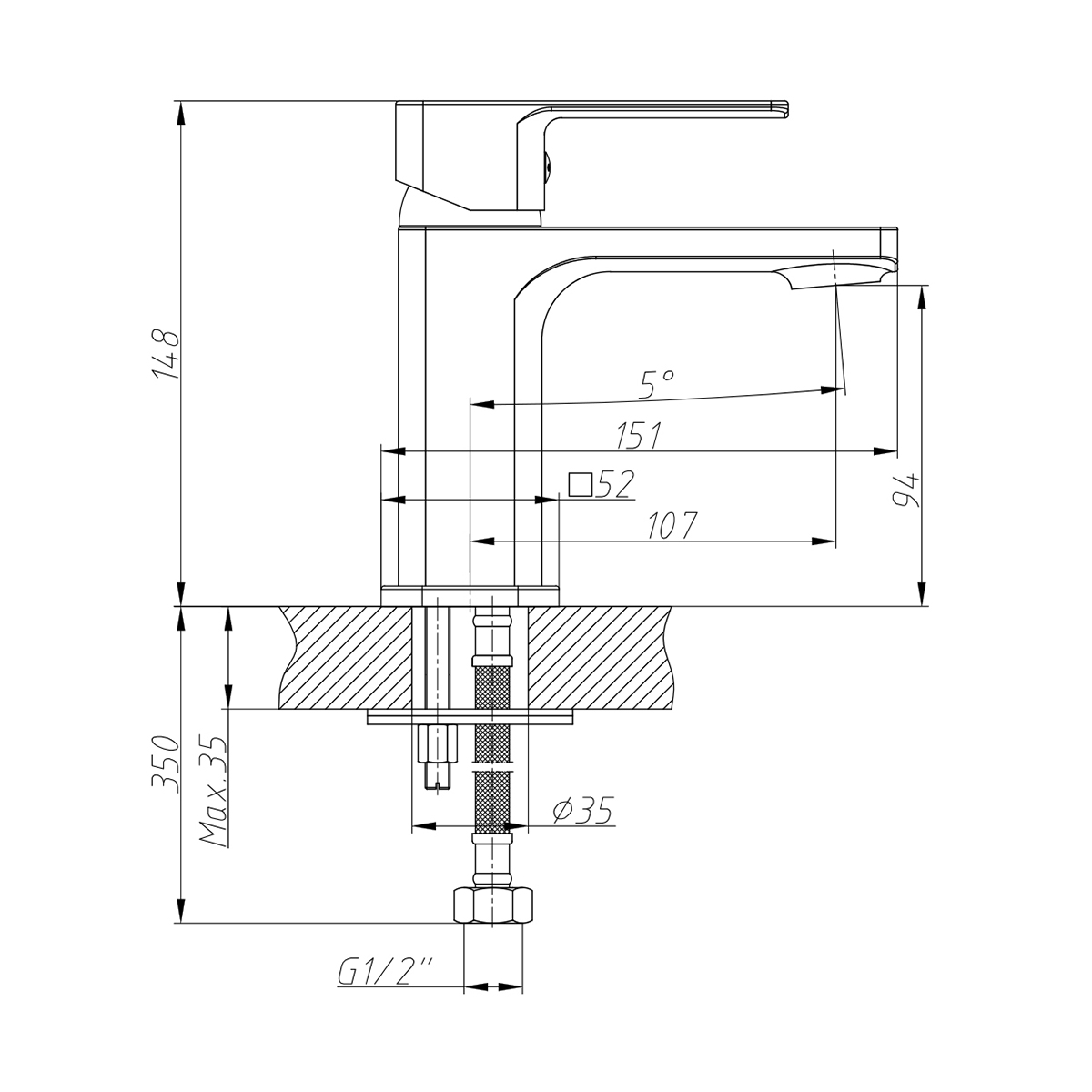 Смеситель для умывальника dr20011 монолитный (1/12) "decoroom"
