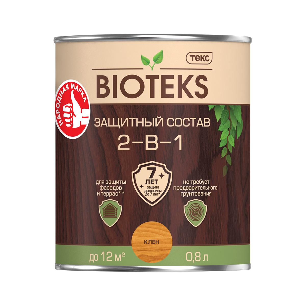 Биотекс клен  0,8 л (1/14) защитный состав  2 в 1 "bioteks"
