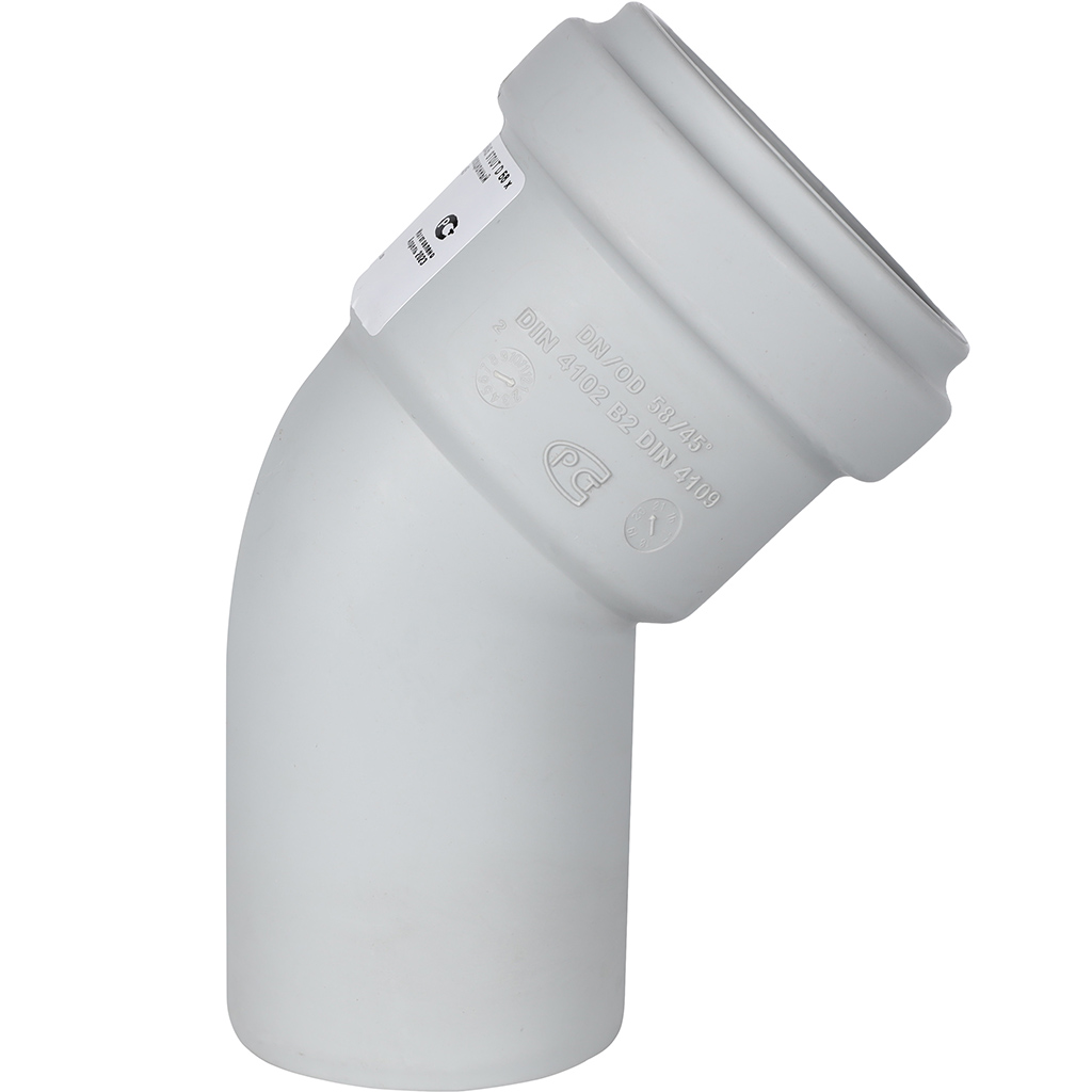 Отвод 45° канализационный бесшумный D = 58 мм STOUT