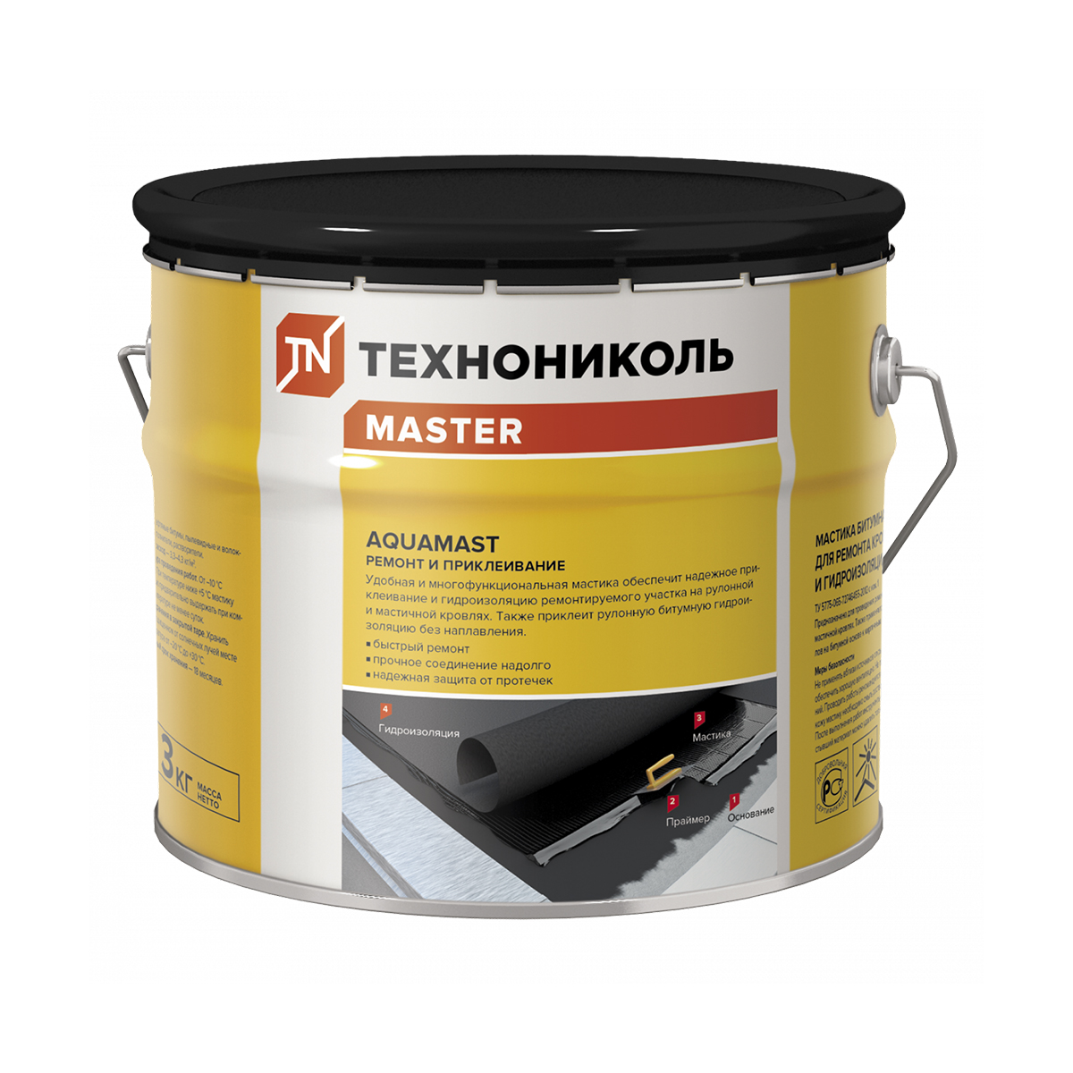 Мастика "aquamast" для ремонта  3 кг (1/4) "технониколь"