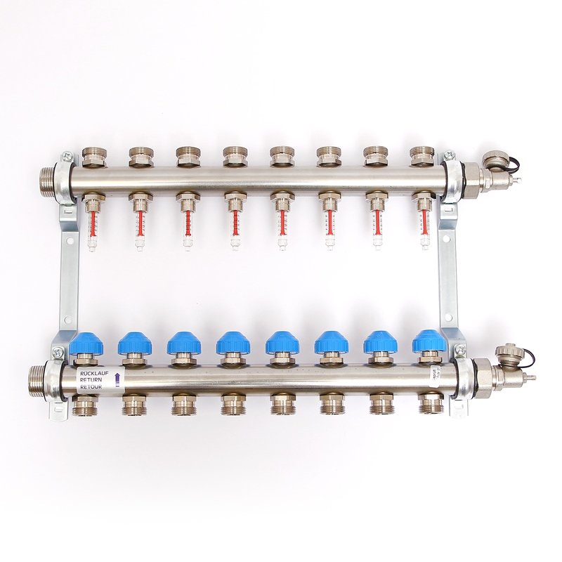 Коллекторная группа на 8 выходов 1'х3/4" ЕК UNI-FITT из нержавейки с расходомерами (Германия)