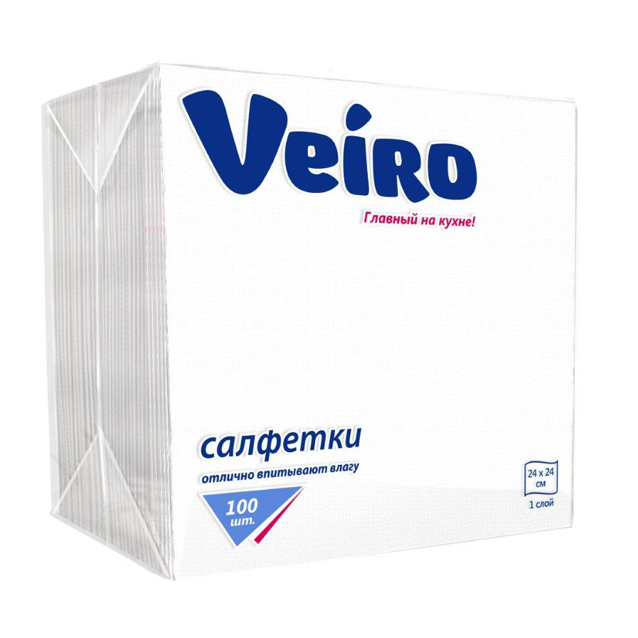 Салфетки бумажные столовые "veiro" 1 слой, 100 листов, белые (45)