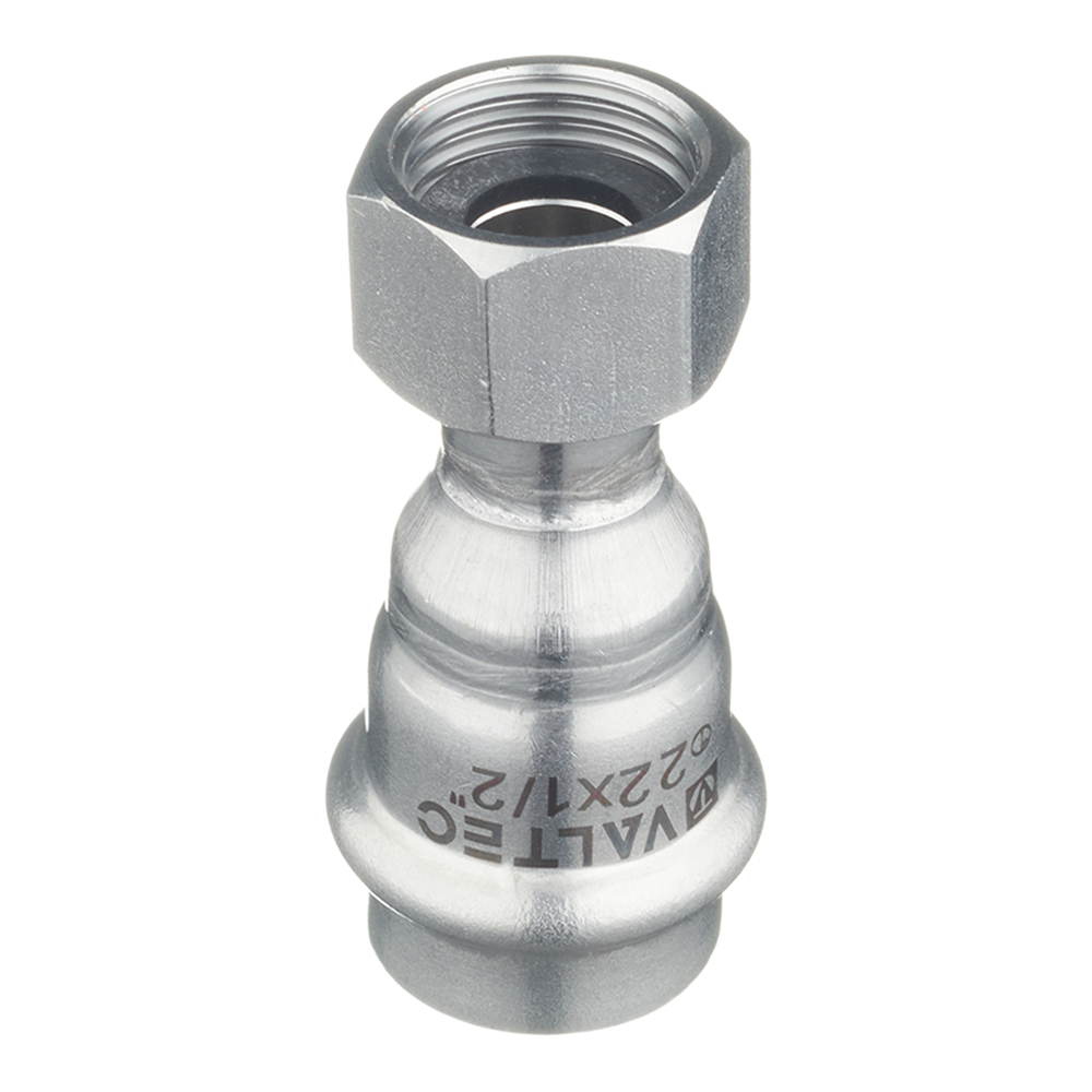 Муфта пресс-В с накидной гайкой 22 мм х 1/2" нержавеющая сталь VALTEC