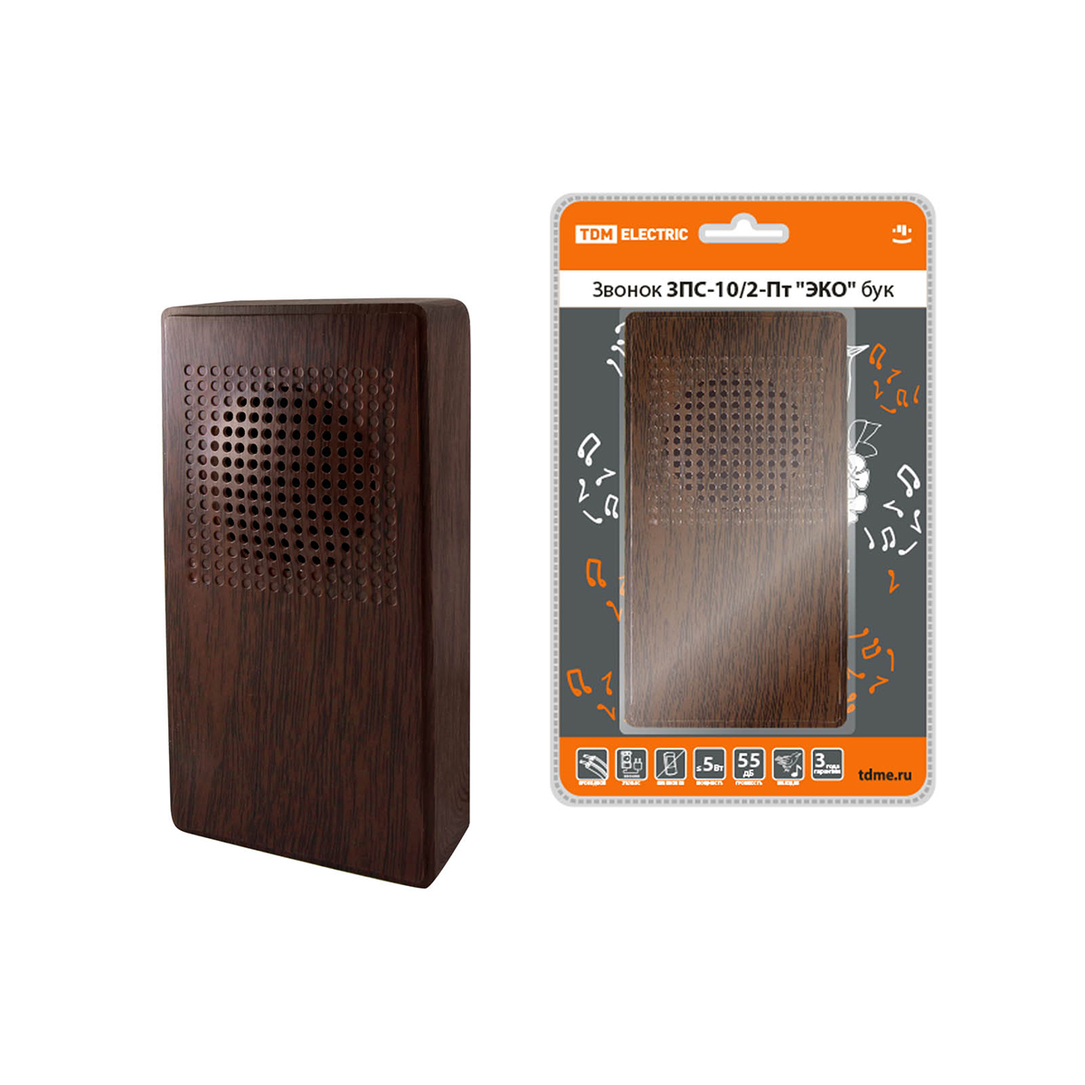 Звонок дверной электрич. зпс-10/2-пт "эко" бук, без кнопки, "птичка" (1/60) tdm sq1901-0027