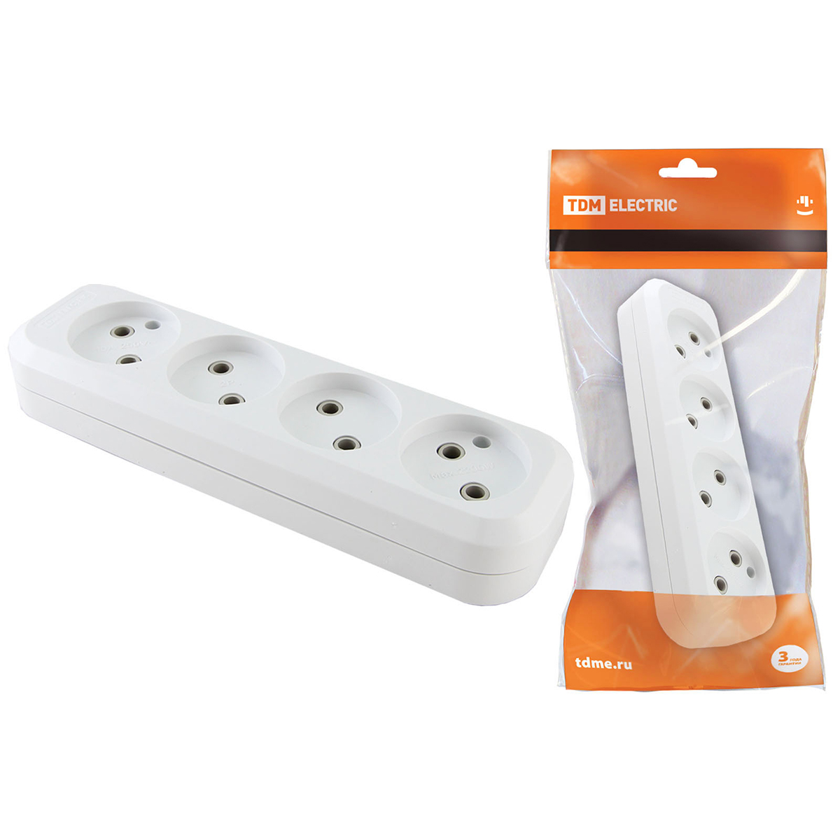 Колодка розеточная 4 гнезда 10а 250в белая (1/20/120) tdm sq1806-0011