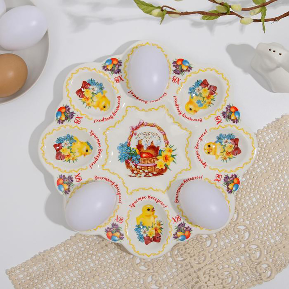 Блюдо для кулича и 8 яиц "цыплята" керамич. 25*25 см (1) 2735816