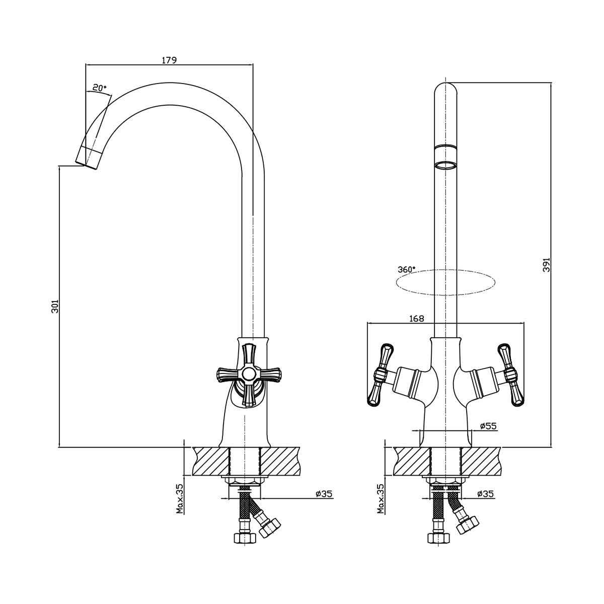 Смеситель для кухни dr52028 двухвентильный, поворотн. излив (1/12) "decoroom"