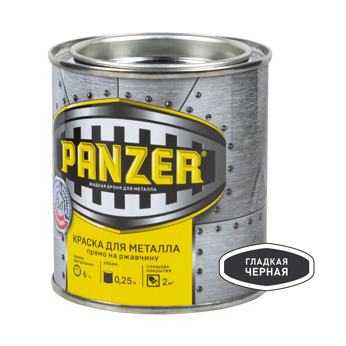 Краска "panzer" для металла  гладкая  черная 0,25 л (1/6)  ral 9005