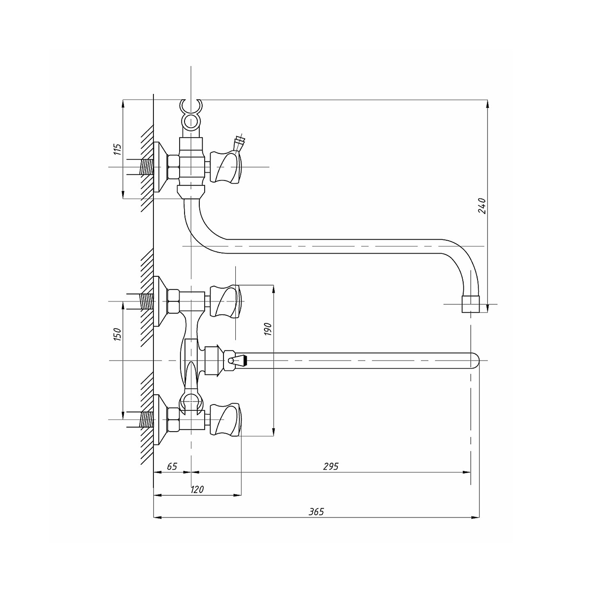 Смеситель для ванн "tsarsberg" tsb-111-34 длинный излив, двухвентильный (1/10) "профсан"