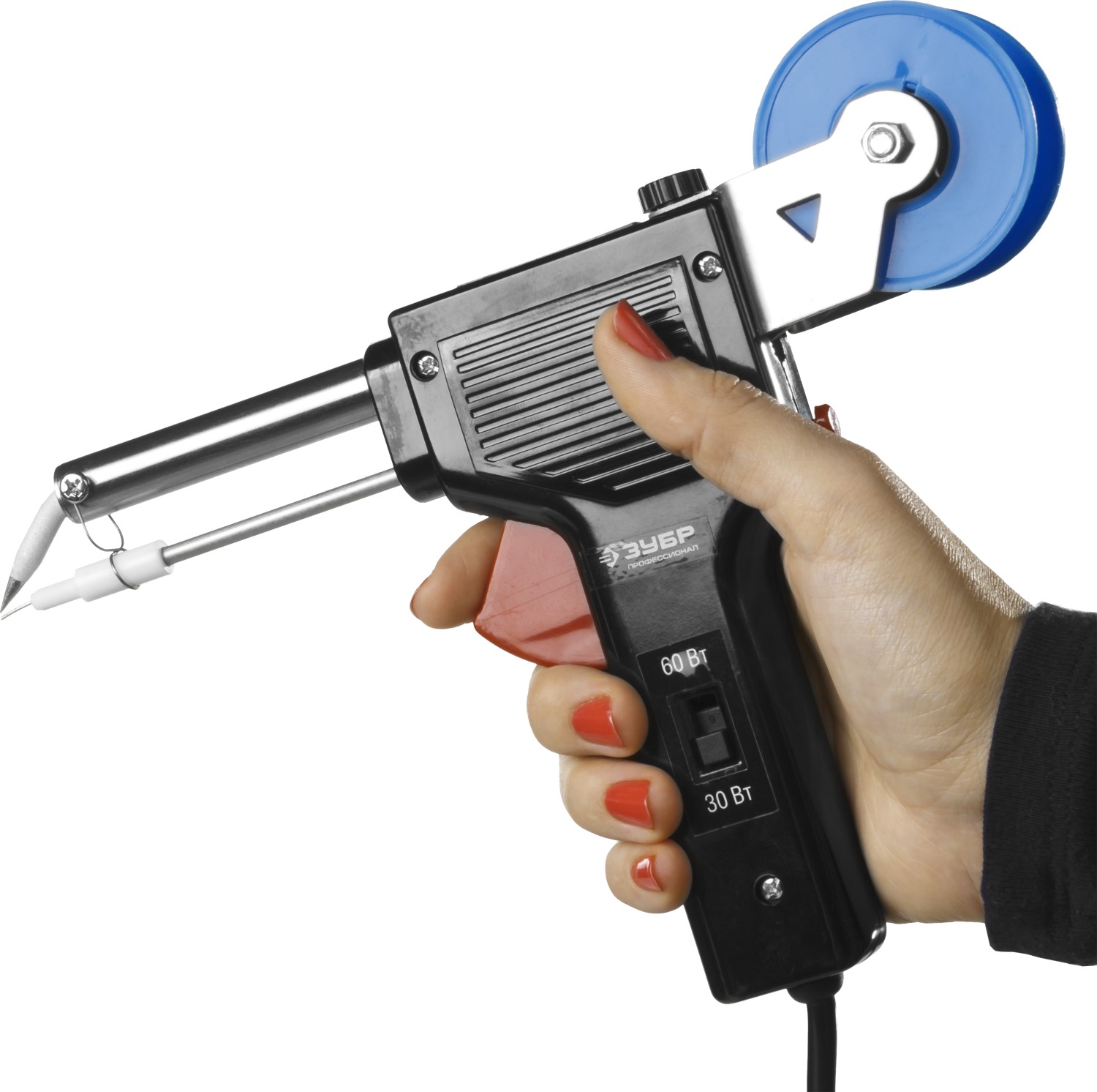 Паяльник ЗУБР ″Профессионал″ с подачей припоя, 2 мощности (30Вт/60Вт), диаметр проволоки припоя от 1 до 3мм