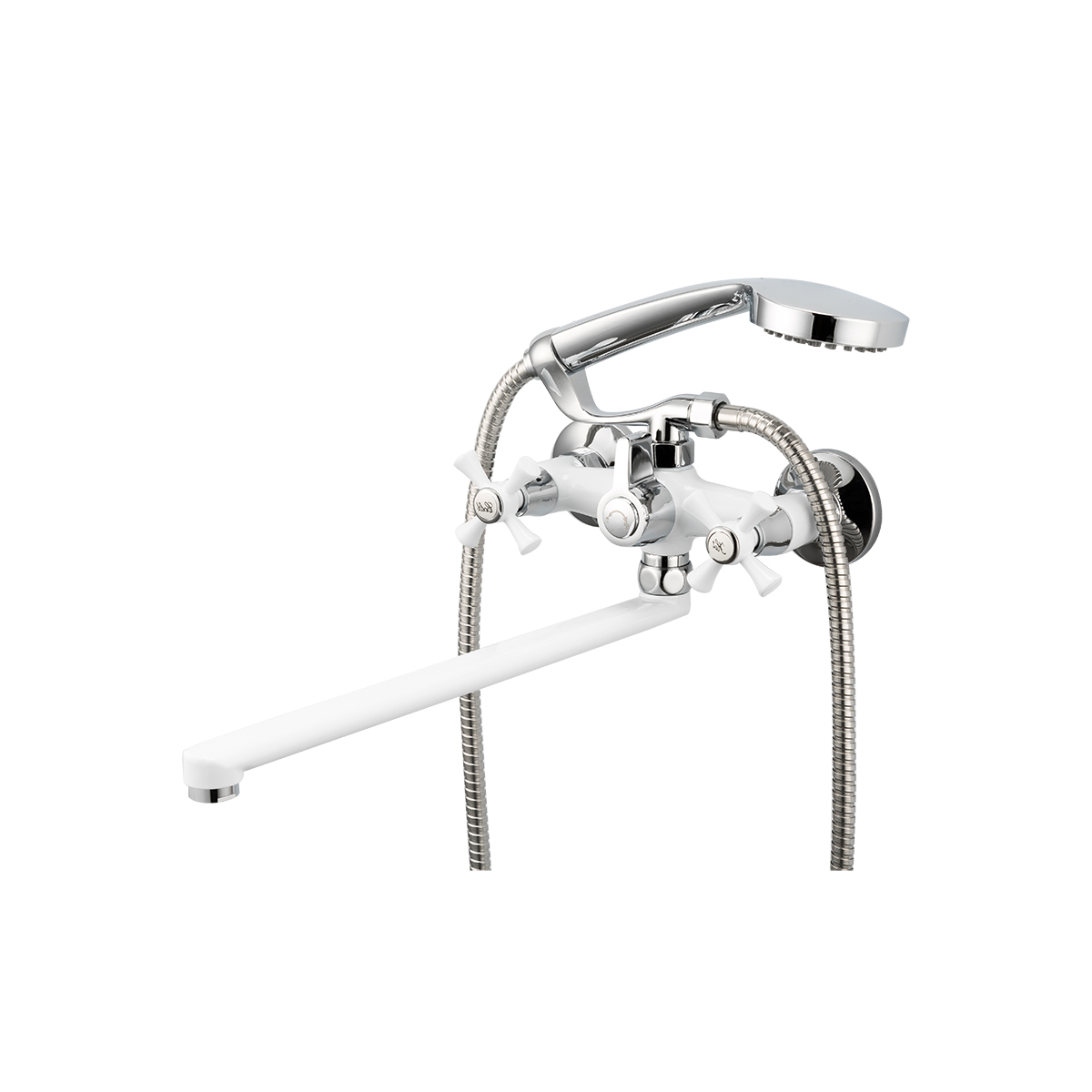 Смеситель для ванн r22332 длинный поворотн. излив, двухвентильный, белый/хром (1/10) "frud"
